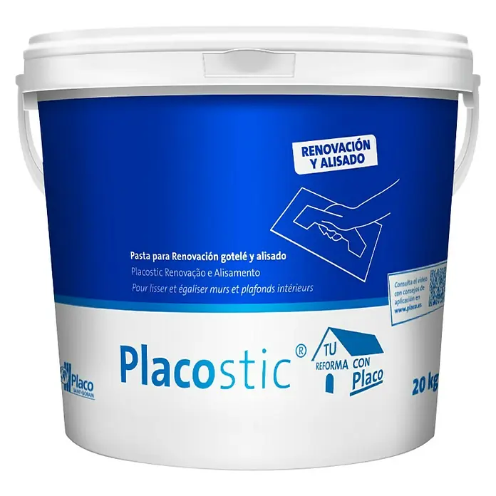 Placo Saint-Gobain Pasta de yeso Placostic Renovación y Alisado - 20 kg, Apto para: Renovación
