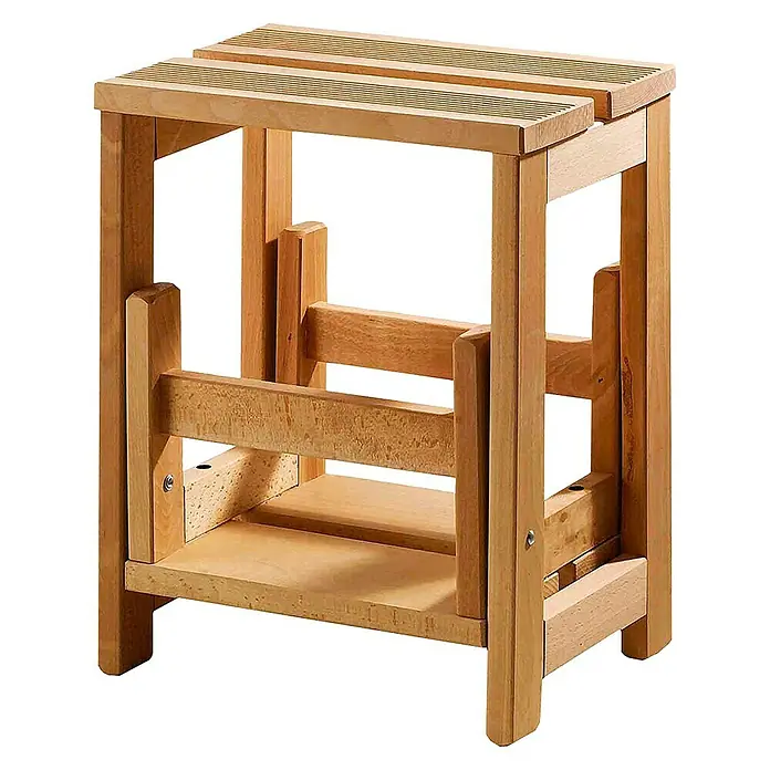 Banqueta aceitada de 2 peldaños - 32 x 42 x 40 cm, Madera, Escalera