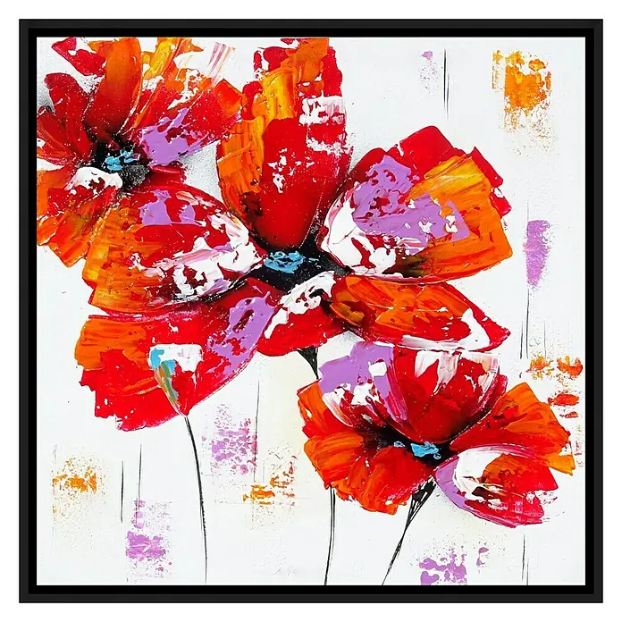Cuadro pintado a mano y enmarcado  Tres amapolas - Three poppies, An x Al: 44,5 x 44,5 cm