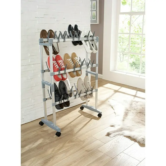 Ruco Schuhregal - L x B x H: 66 x 27 x 100 cm, Silber, Geeignet für: 36 Paar Schuhe - Anwendungsbeispiel