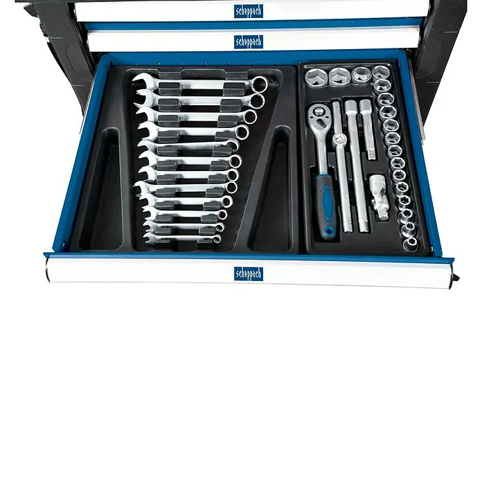 Scheppach Werkstattwagen TW1000 - L x B x H: 77 x 46 x 97 cm, Stahl, Blau, Schwarz, 263 -tlg.