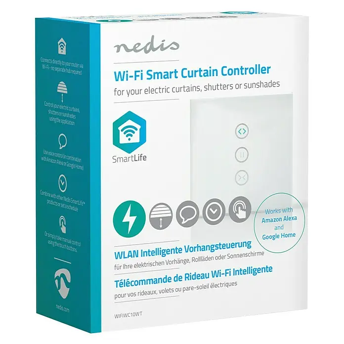 Nedis Smartlife Funk-Jalousieschalter - Weiß, L x B x H: 25 x 86 x 86 mm, Max. Anschlussleistung: 300 W - Vorderansicht