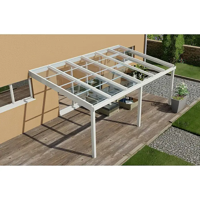 Terrassenüberdachung Special Edition mit Schiebedach - L x T: 600 cm x 350 cm, Verbundsicherheitsglas (VSG), Verkehrsweiß, Klar - Stimmungsaufnahme