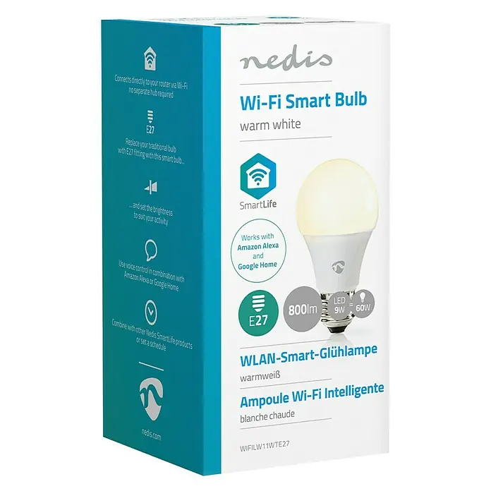 Nedis Smartlife LED-Leuchtmittel - 1 Stk., E27, 9 W, Warmweiß, Dimmbar - Vorderansicht