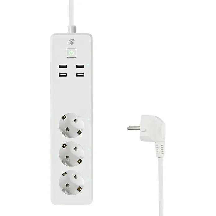 Nedis Smartlife Steckdosenleiste - Weiß, 4 x USB, Anzahl Steckdosen Schuko: 3, Max. Leistung: 3.840 W - Vorderansicht