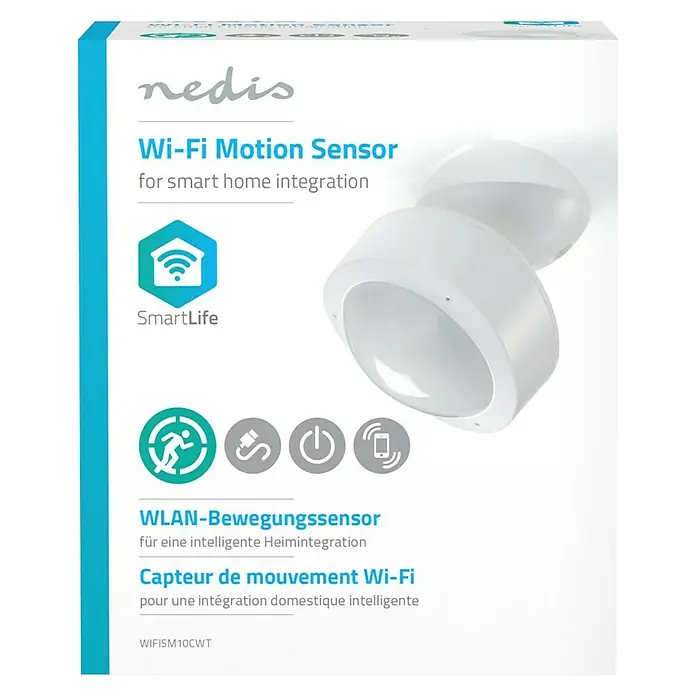 Nedis Smartlife Bewegungsmelder - Weiß, Erfassungswinkel: 120 °, Reichweite ca.: 10 m - Vorderansicht