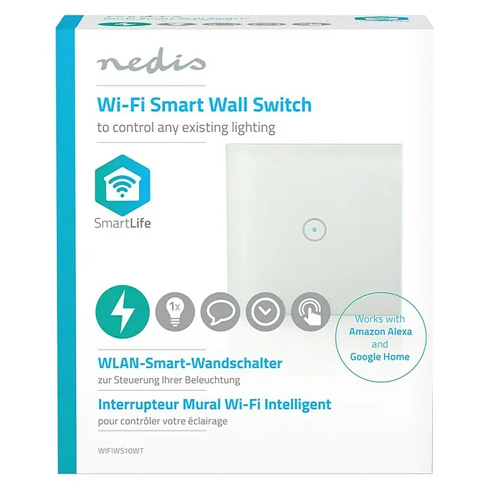 Nedis Smartlife Funk-Lichtschalter - 1-fach, Weiß, Max. Anschlussleistung: 300 W - Vorderansicht