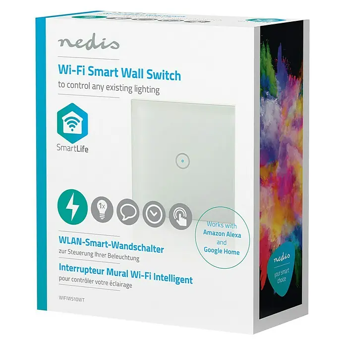 Nedis Smartlife Funk-Lichtschalter - 1-fach, Weiß, Max. Anschlussleistung: 300 W - Vorderansicht