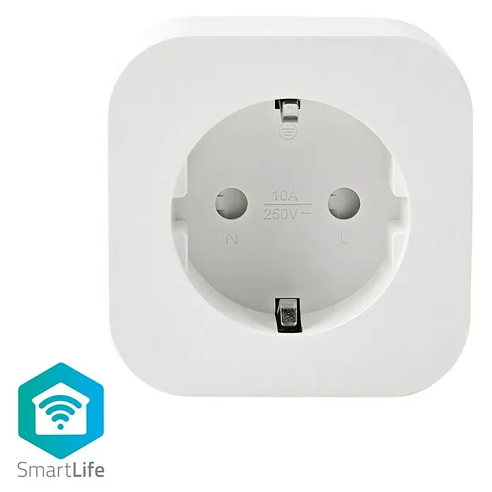 Nedis Smartlife WiFi-Schaltsteckdose - Weiß, Max. Anschlussleistung: 2.500 W, 220 - 250 V, 10 A - Vorderansicht