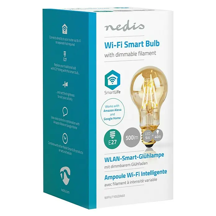 Nedis Smartlife LED-Leuchtmittel - 1 Stk., E27, 5 W, Warmweiß, Dimmbar, 110 mm - Vorderansicht