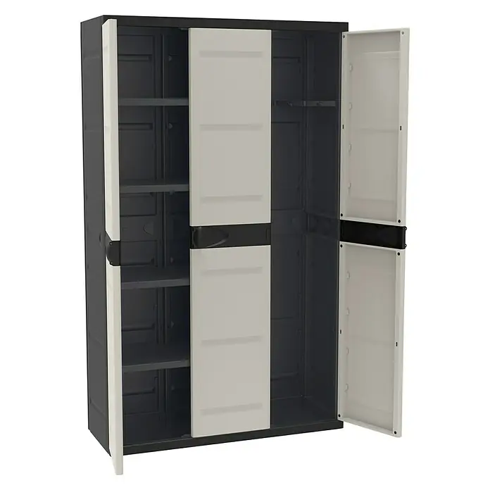 Plastiken Titanium Armario de PVC con 3 puertas - L x An x Al: 44 x 105 x 176 cm, Capacidad de carga: 20 kg/balda, Gris/Negro