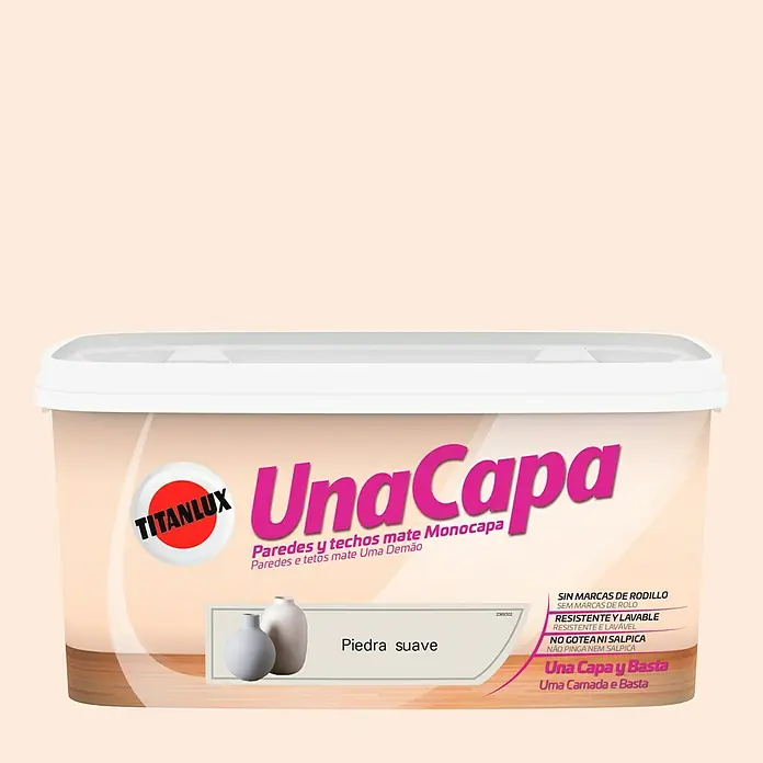 Titanlux Una Capa Pintura para paredes - Piedra suave, 4 l, Mate