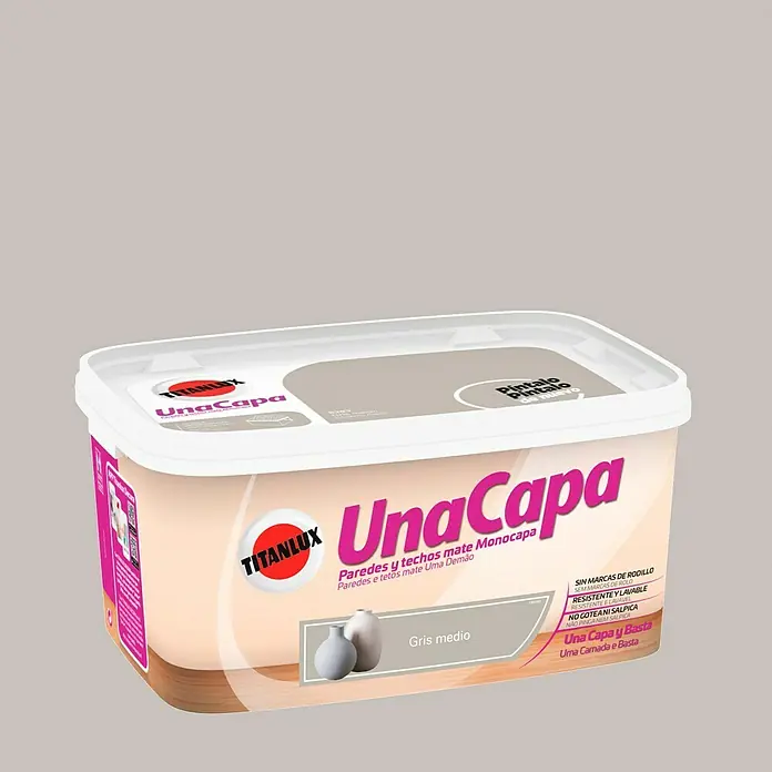 Titanlux Una Capa Pintura para paredes - Gris medio, 4 l, Mate