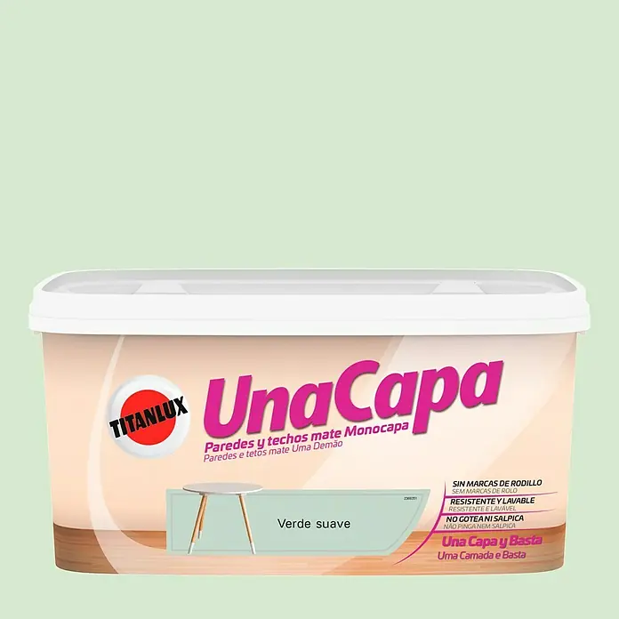 Titanlux Una Capa Pintura para paredes verde suave - Verde suave, 4 l, Mate