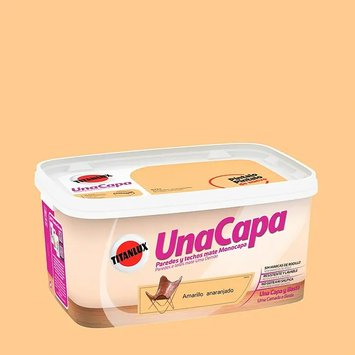 Titanlux Una Capa Pintura para paredes - Amarillo anaranjado, 4 l, Mate