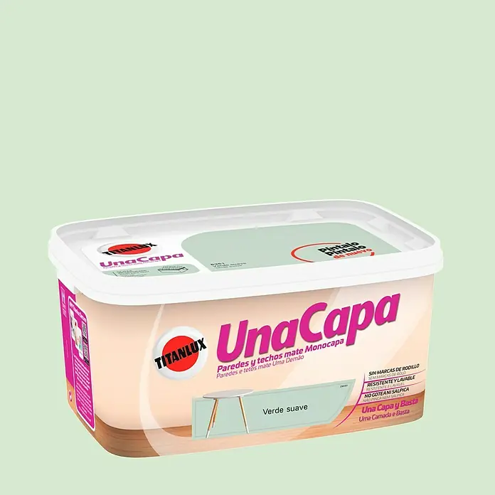 Titanlux Una Capa Pintura para paredes verde suave - Verde suave, 4 l, Mate