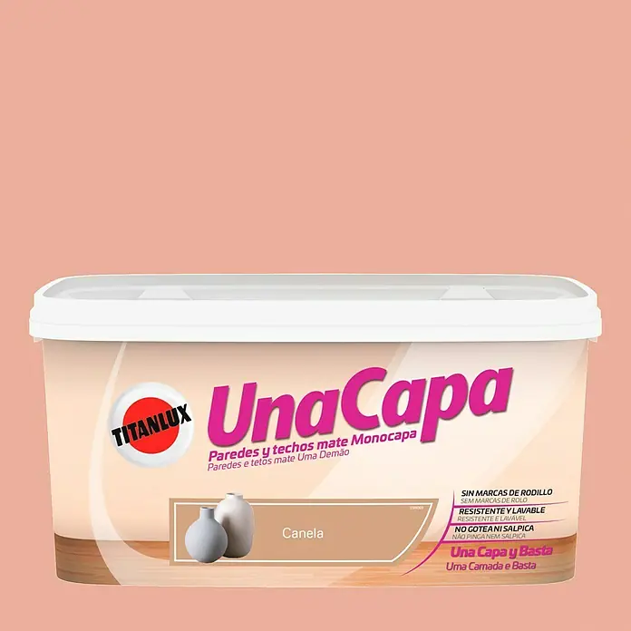 Titanlux Una Capa Pintura para paredes - Canela, 4 l, Mate