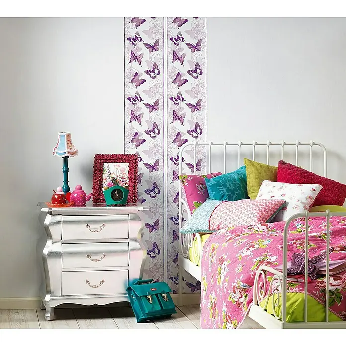 AS Creation Designpanel pop.up - Schmetterlinge, Violett/Weiß, 35 cm x 2,5 m - Stimmungsaufnahme