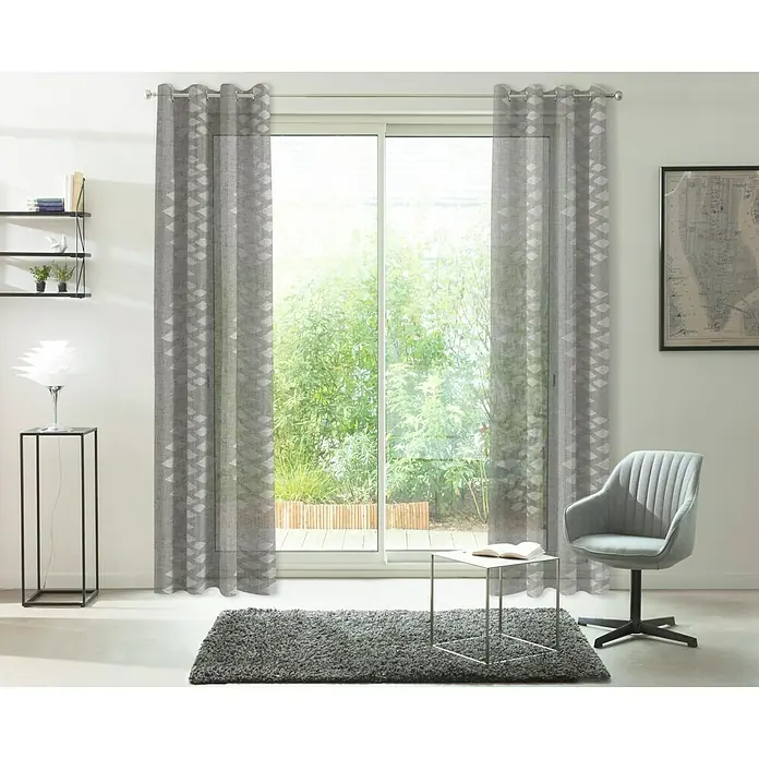 Visillo para ventana Mica - 140 x 250 cm, 100% poliéster, Gris