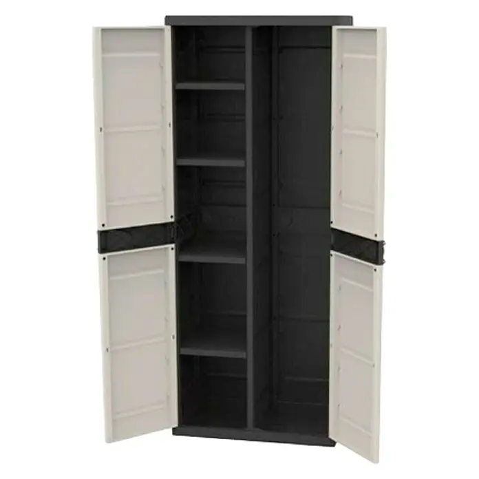 Plastiken Titanium Armario de PVC escobero - L x An x Al: 44 x 70 x 176 cm, Capacidad de carga: 20 kg/balda, Gris/Negro