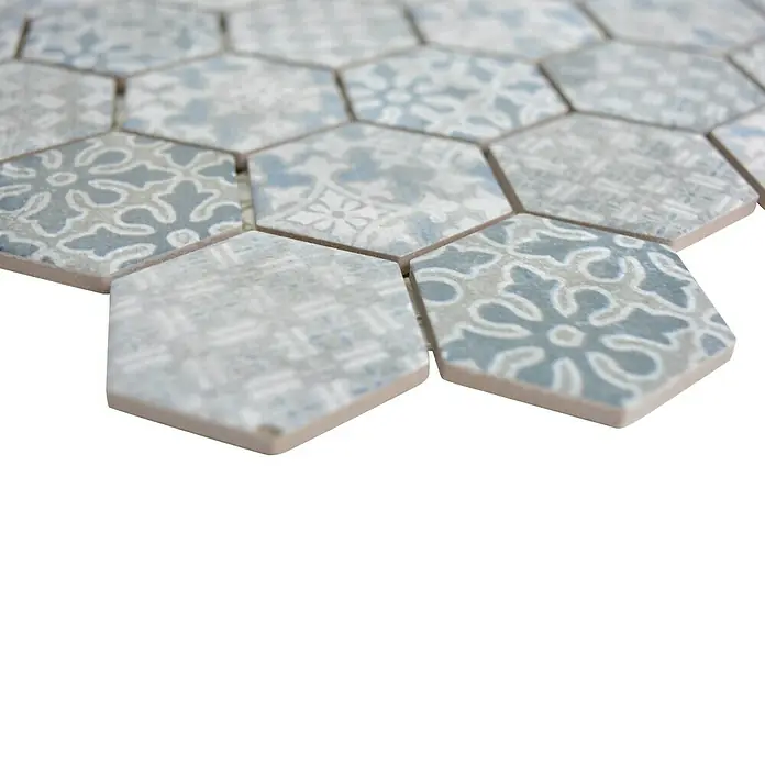 Mosaikfliese Hexagon HX CURIO A - 32,5 x 28,1 cm, Blau, Matt - Detailaufnahme