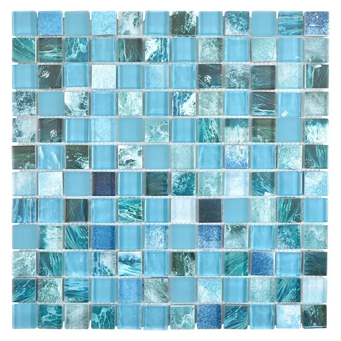Mosaikfliese Quadrat Crystal XCM JT14 - 29,8 x 29,8 cm, Grün/Blau, Glänzend - Vorderansicht