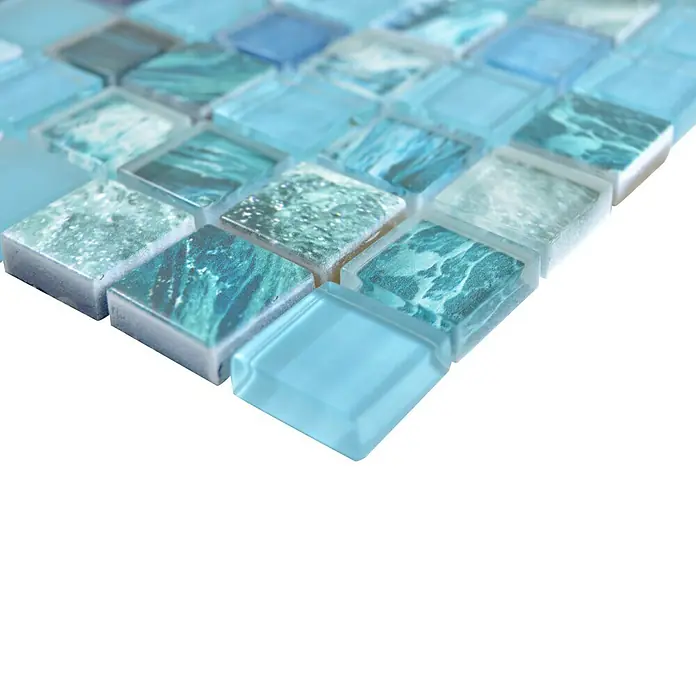 Mosaikfliese Quadrat Crystal XCM JT14 - 29,8 x 29,8 cm, Grün/Blau, Glänzend - Detailaufnahme