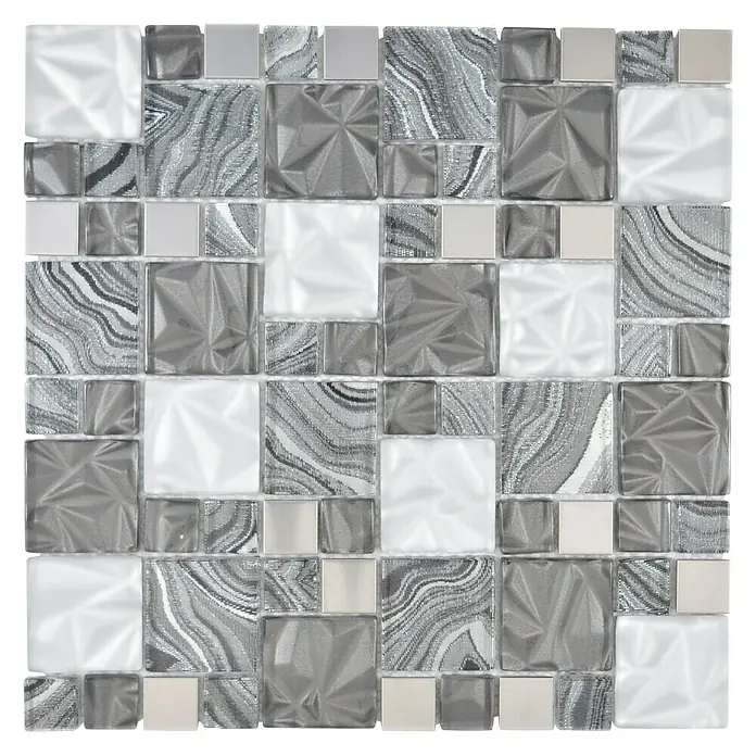 Mosaikfliese Crystal Mix XCM NIKO50 - 30 x 30 cm, Grau/Schwarz, Glänzend - Vorderansicht