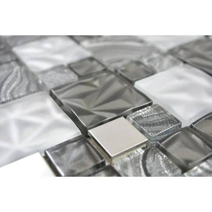 Mosaikfliese Crystal Mix XCM NIKO50 - 30 x 30 cm, Grau/Schwarz, Glänzend - Detailaufnahme