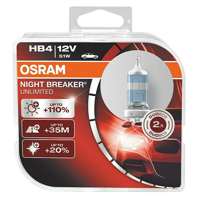 Osram Halogen-Scheinwerferlampe Night Breaker Laser - HB4, 2 Stk. - Vorderansicht