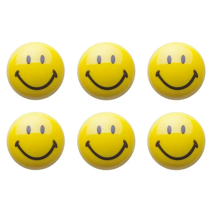 Magnet-Set Smiley - 6 -tlg., Gelb, Durchmesser: 3 cm - Rechte Seitenansicht
