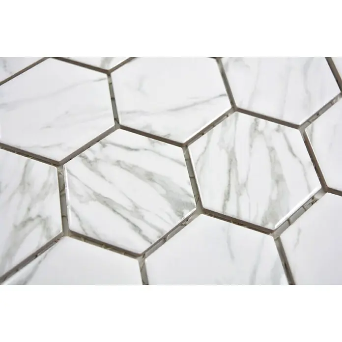 Mosaikfliese Hexagon HX CURIO CW - 32,5 x 28,1 cm, Weiß, Glänzend - Detailaufnahme