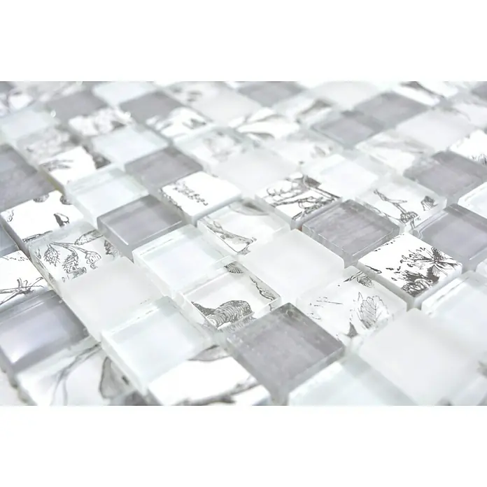 Mosaikfliese Quadrat Crystal XCM JT12 - 29,8 x 29,8 cm, Grau, Glänzend - Detailaufnahme