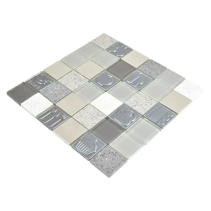 Mosaikfliese Quadrat Crystal XCM 8RK39 - 30 x 30 cm, Grau/Blau/Weiß, Glänzend - Ansicht von oben