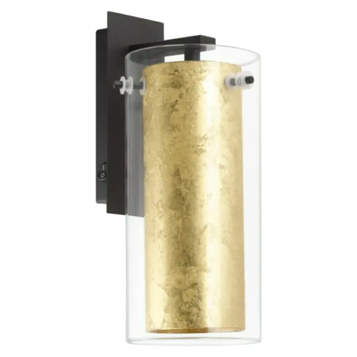 Eglo Pinto Gold Aplique de pared - 40 W, L x An x Al: 11 x 15 x 27 cm, Negro/Dorado, E27 - Vista frontal