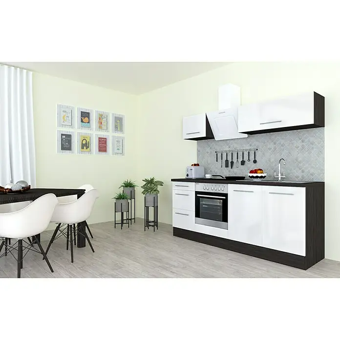 Respekta Premium Küchenzeile RP210EWCBO - Breite: 210 cm, Mit Elektrogeräten, Weiß Hochglanz - Stimmungsaufnahme