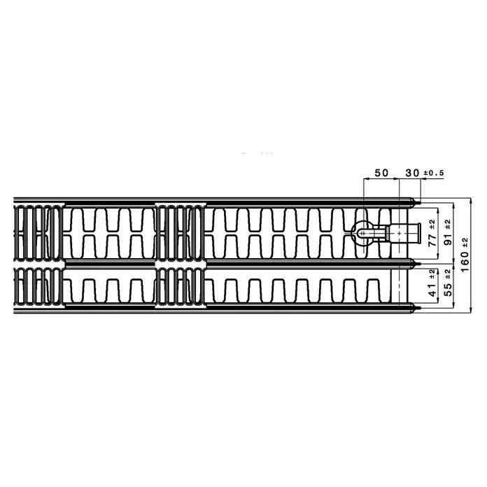 Universal-Flachheizkörper - B x H: 100 x 30 cm, 6-fach, Typ: 3K-33, 1.263 W