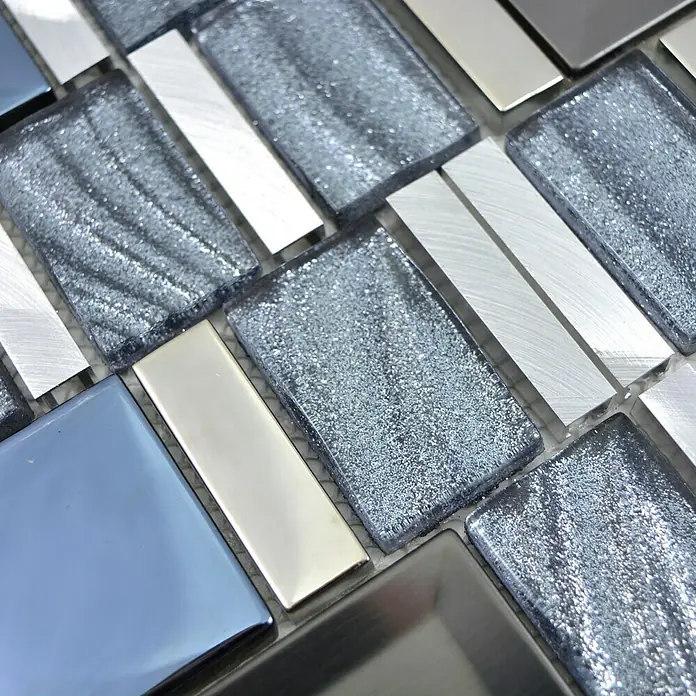 Mosaikfliese Crystal Mix XCM SUN11 - 29,7 x 29,5 cm, Silber/Schwarz, Glänzend