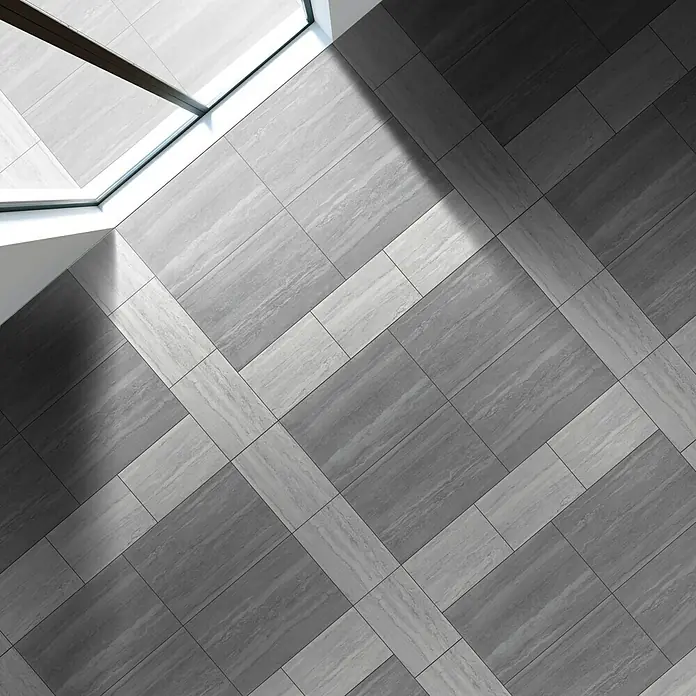 Terrassenplatte Travertino - 60 x 40 x 4 cm, Anthrazit, Beton - Vorderansicht