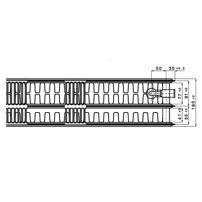 Universal-Planheizkörper - B x H: 200 x 60 cm, 6-fach, Typ: 3K-33, 4.880 W