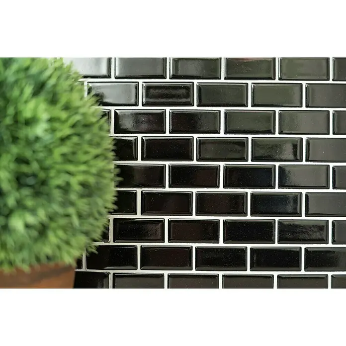 Mozaïektegel brick Uni CBR 4BG - 29,8 x 29,8 cm, Zwart, Glanzend - Close-up