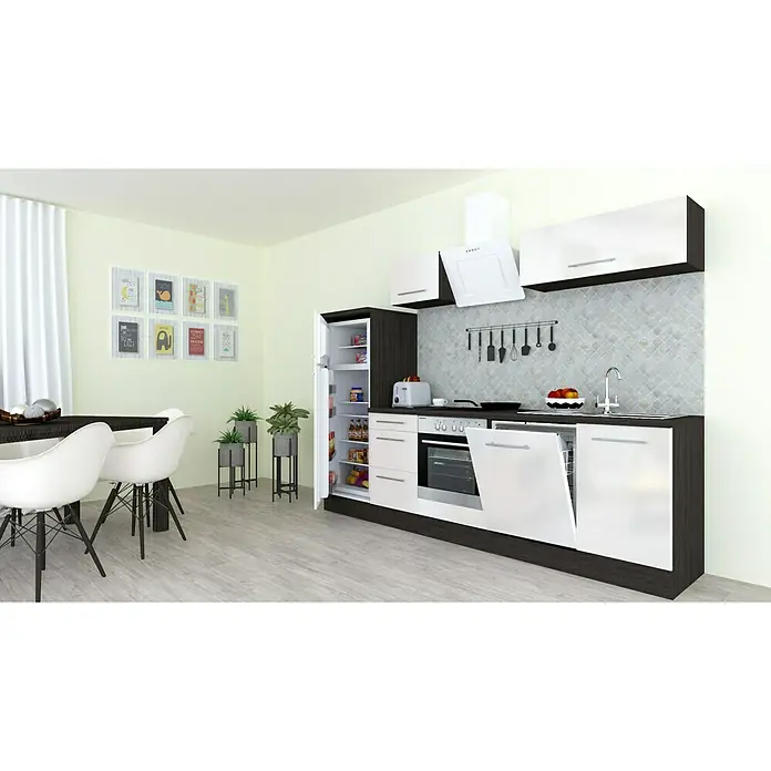 Respekta Premium Küchenzeile RP280EWCBO - Breite: 280 cm, Mit Elektrogeräten, Weiß Hochglanz - Stimmungsaufnahme
