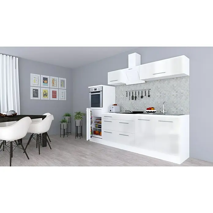 Respekta Premium Küchenzeile RP270HWWBO - Breite: 270 cm, Mit Elektrogeräten, Weiß Hochglanz - Stimmungsaufnahme
