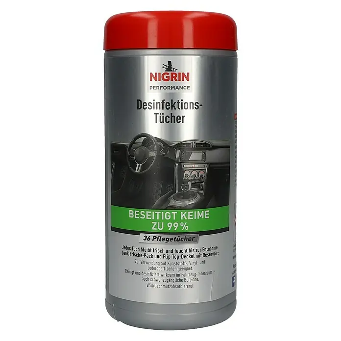 Nigrin Performance Desinfektionstücher - Inhalt: 36 Tücher, Material: Baumwolle - Vorderansicht