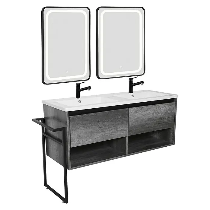 Sanotechnik Badmöbel-Set Soho - Gesamtbreite Badmöbel: 120 cm, 2 -tlg., Schwarz, Grau, Glänzend