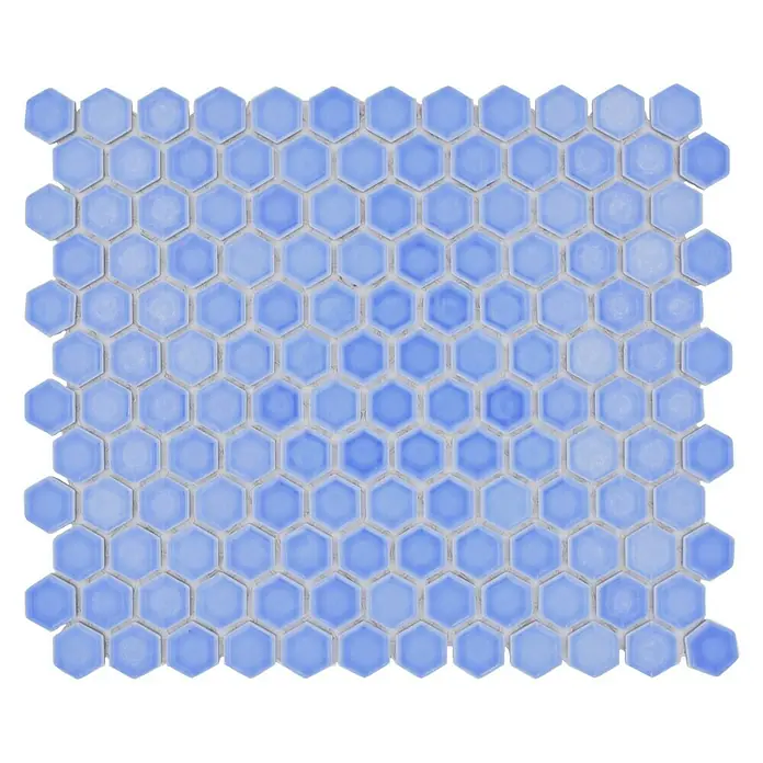 Mosaikfliese Hexagon Uni HX 280 - 26 x 30 cm, Blau, Glänzend - Vorderansicht
