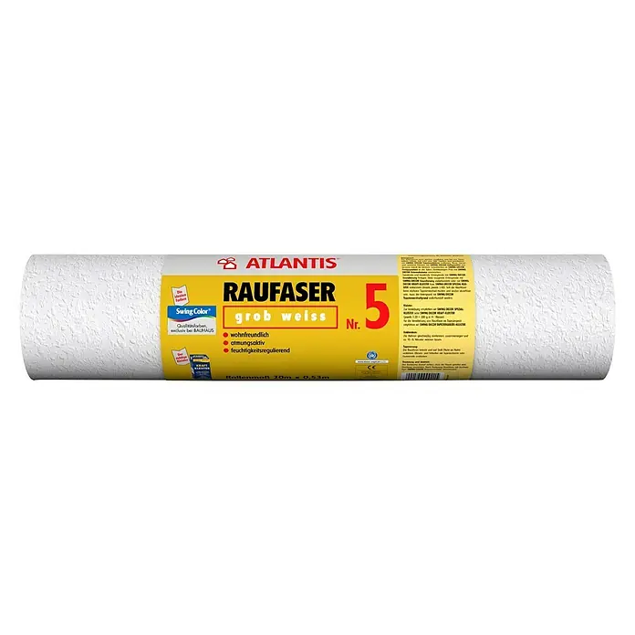Atlantis Raufasertapete Nr. 5 - Korngröße: Grob, 20 x 0,53 m, Weiß - Vorderansicht