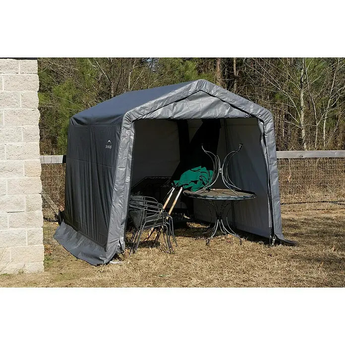 ShelterLogic Gerätehaus - Außenbreite inkl. Dachüberstand: 297 cm, Außentiefe inkl. Dachüberstand: 305 cm, Stahl, Grau - Stimmungsaufnahme