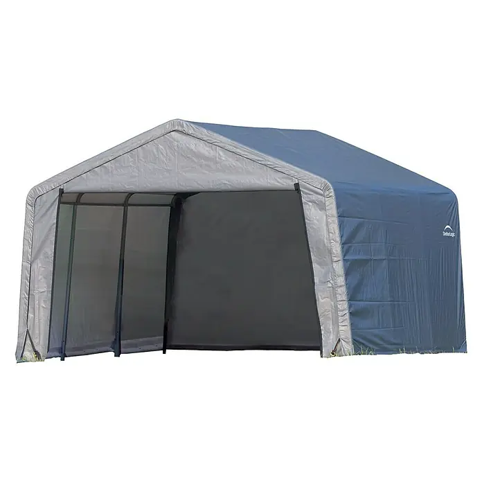 ShelterLogic Folien-Gerätehaus - Außenbreite inkl. Dachüberstand: 370 cm, Außentiefe inkl. Dachüberstand: 370 cm - Linke Seitenansicht