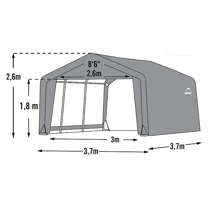ShelterLogic Folien-Gerätehaus - Außenbreite inkl. Dachüberstand: 370 cm, Außentiefe inkl. Dachüberstand: 370 cm